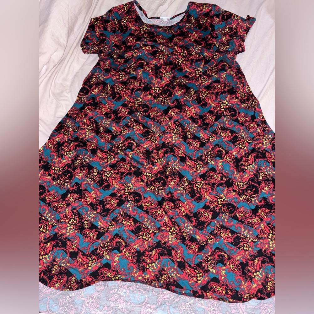 LuLaRoe Carly with Pink and Blue Floral Design with pocket
